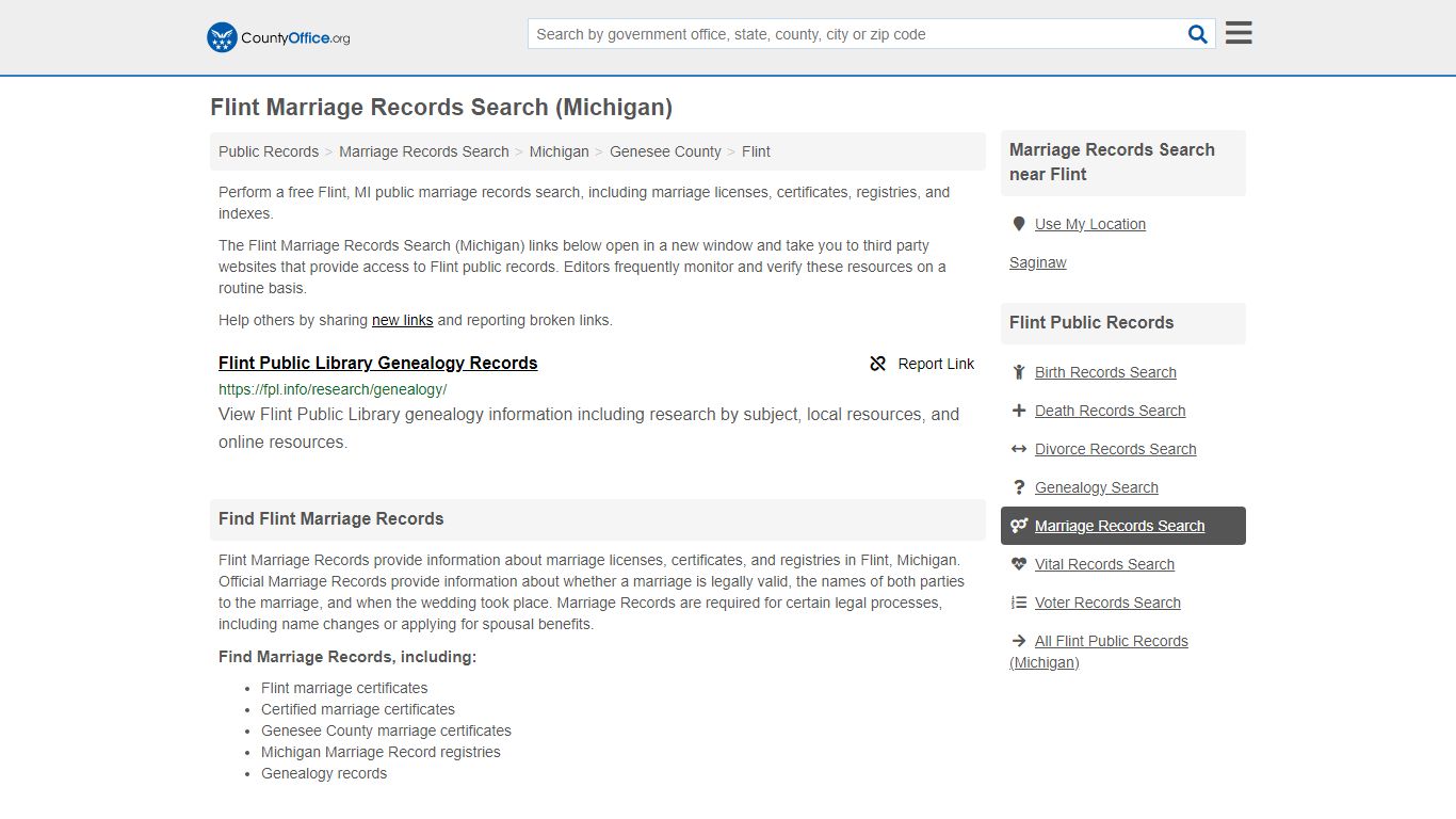 Flint Marriage Records Search (Michigan) - County Office